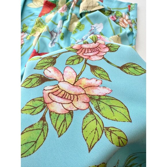 NWOT NATORI Turquoise Blue Floral Matte Satin Kimono Robe, Size M - Picture 11 of 13